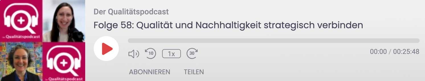 Podcast-Player zu Qualität und Nachhaltigkeit mit Moderatorinnen-Bildern.